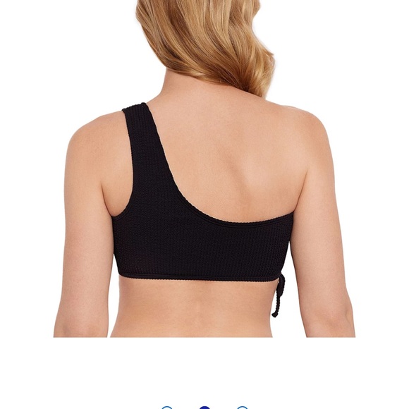 Salt + Cove Juniors' black textured 1-Shoulder Swim Top With side ruching - Picture 2 of 4